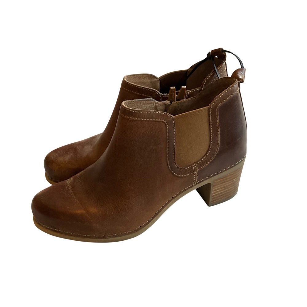 Dansko Brown Leather Side Zip Chelsea Ankle Boots Block Heel Size 40